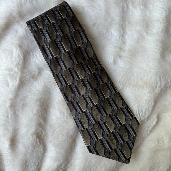 Vintage David Taylor Tie 80s 90s Mod Art Deco Brown Black Cosby Doctor Dad - Picture 2 of 6
